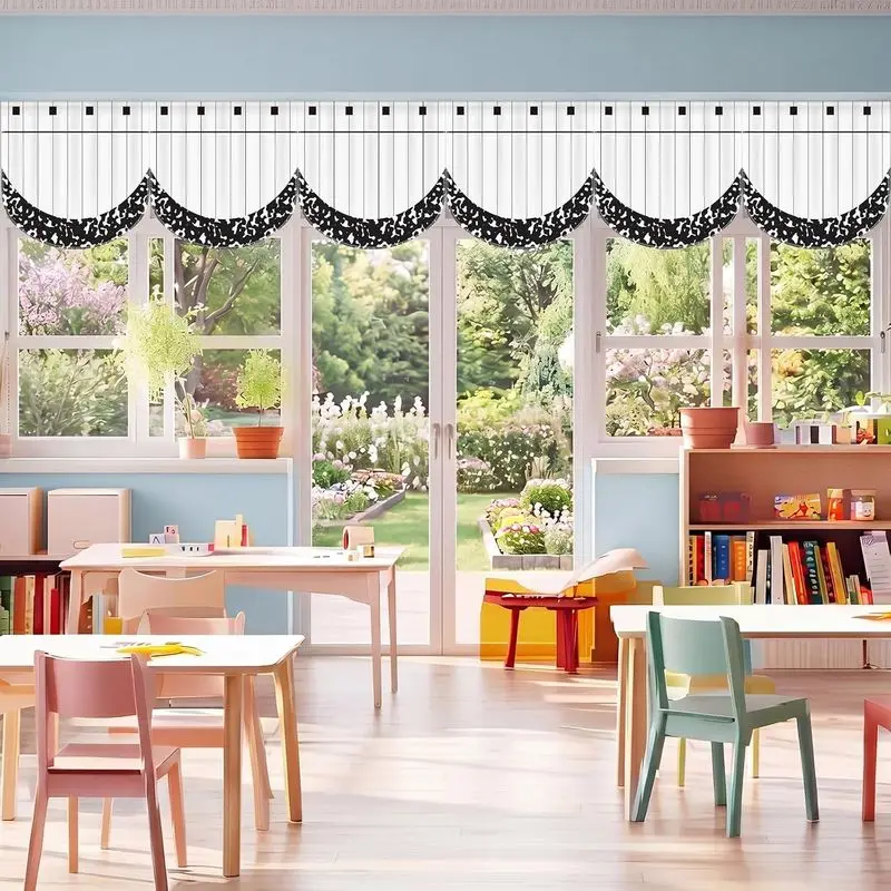VIKAMA 6pcs Terrazzo Scalloped Window Valance Back To School Preschool Classroom Window Hanging Wall Decor
