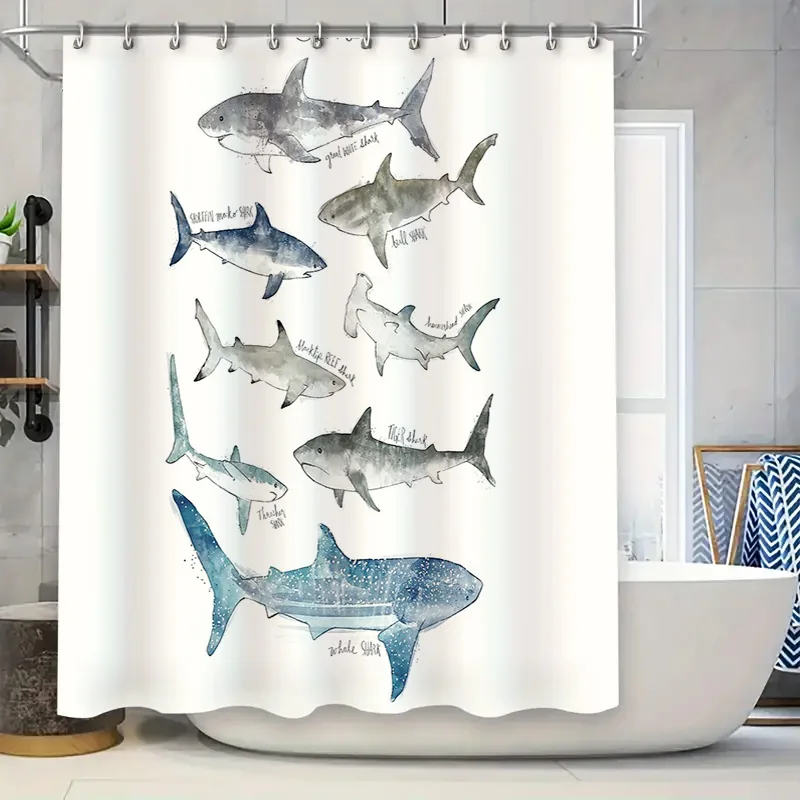 

Ocean Blue Whale Shark Pattern Shower Curtain Sea Animal Bathroom Decor Waterproof Fabric Liner