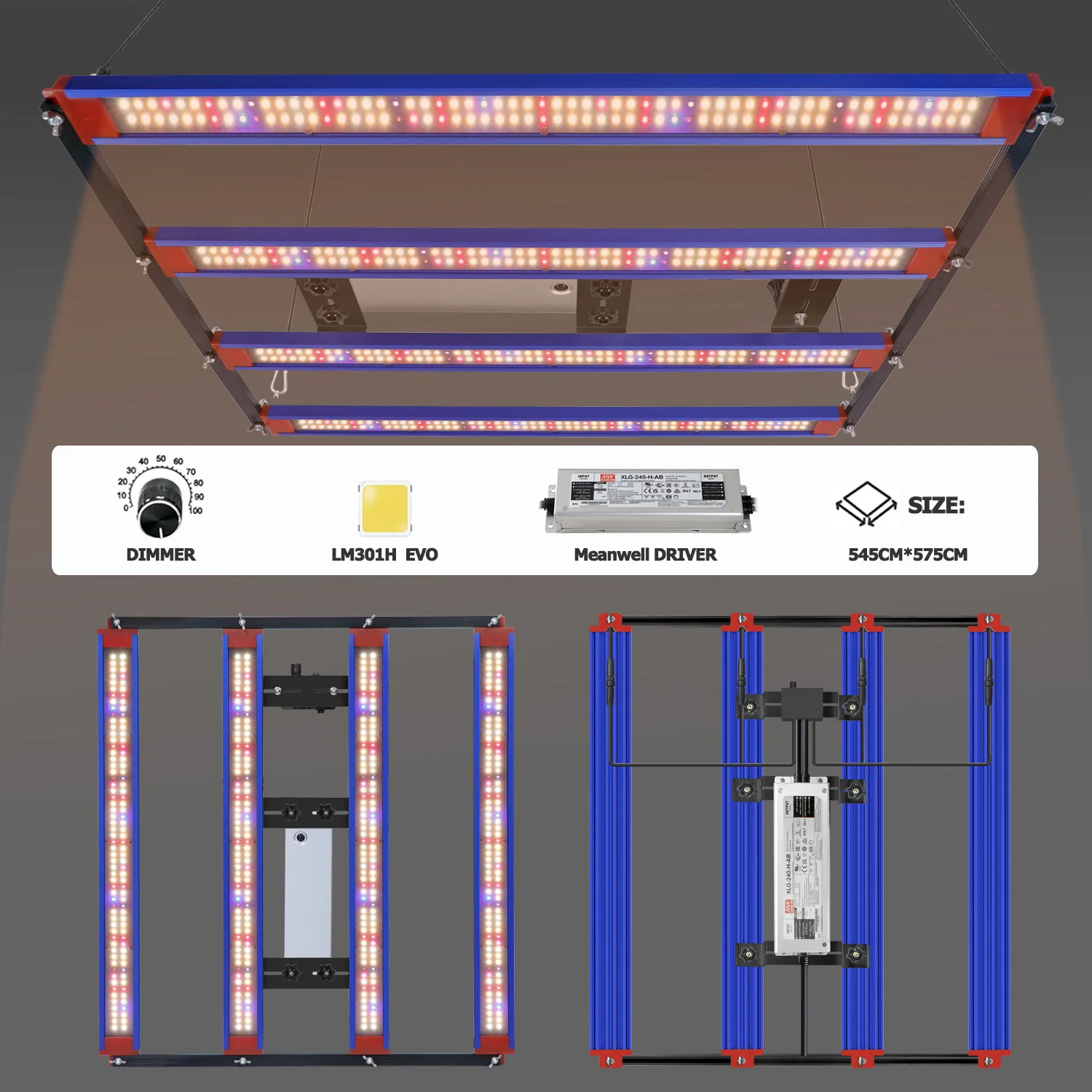 ضوء نمو النبات LED بقدرة 240 وات، ضوء نمو النبات LED القابل للتعتيم مناسب للبستنة المائية والنباتات الداخلية