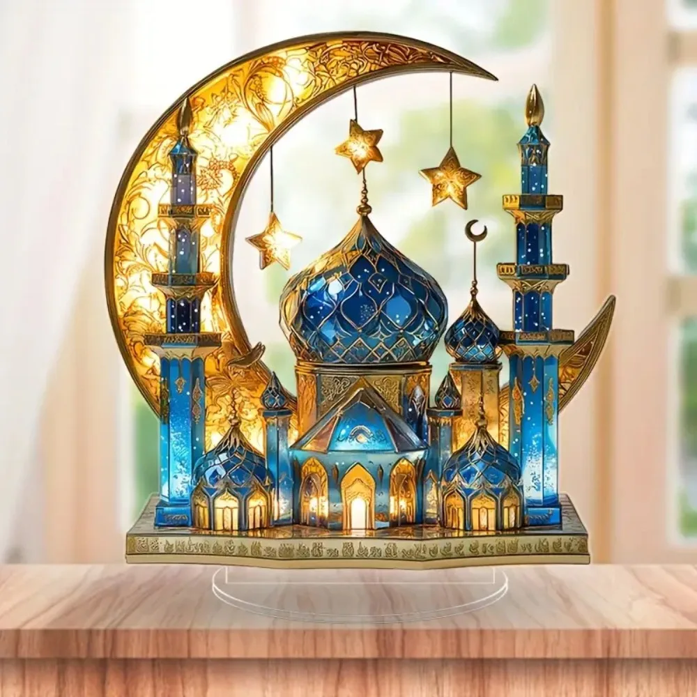 مهرجان رمضان 2D أكريليك القمر الحرفية الحلي قلعة الكنيسة العمارة الديكور الإسلامي مسلم المنزل طاولة الحفلات هدية