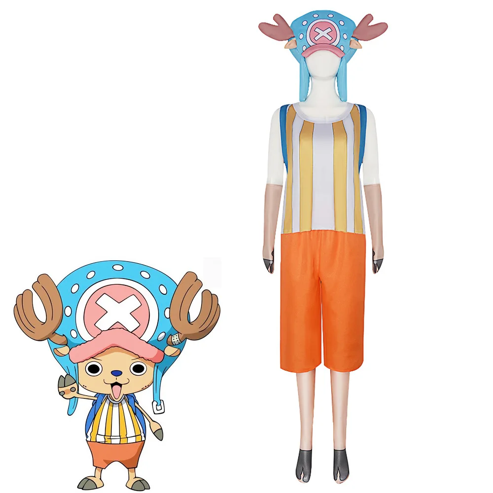 Renifer Tony Chopper Cosplay 2 lata później żółty pasek T-Shirt przebranie na karnawał niebieski kapelusz torba Halloween fantazyjny garnitur