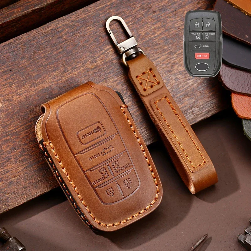 

1pc Genuine Leather 5/6 Button Leather Car Key Fob Case Cover For Toyota SIENNA 2021 2022