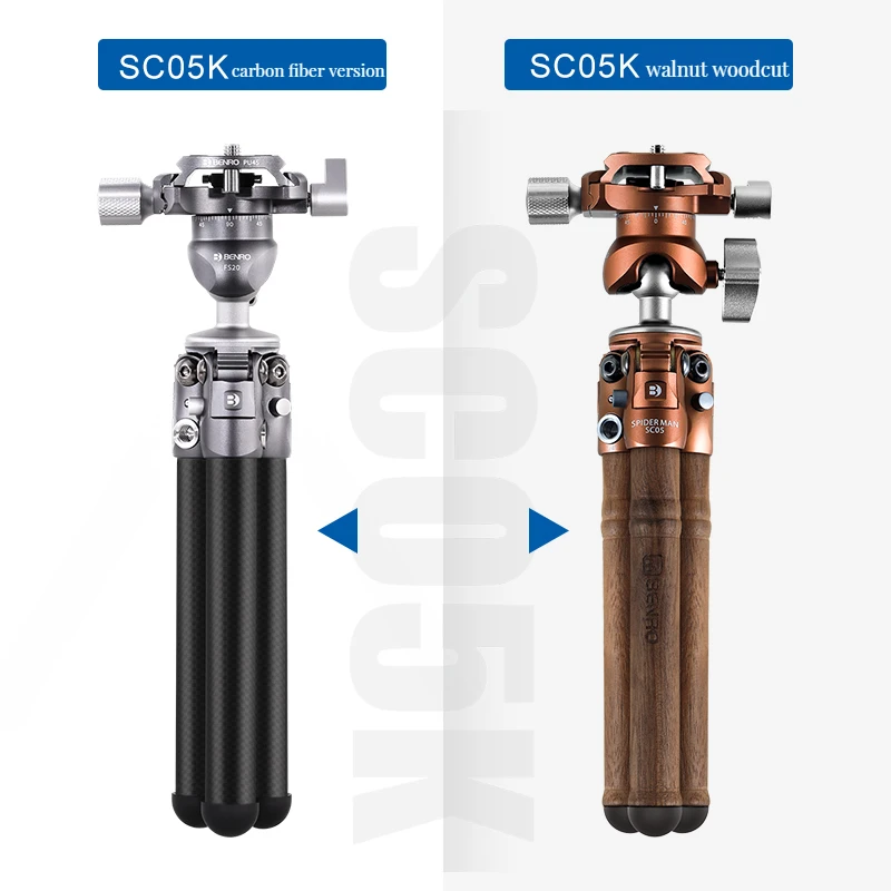 Benro SC05K SC05KWA حامل كاميرا ثلاثي القوائم لسطح المكتب من ألياف الكربون مع رأس FS20 للعرض المباشر Vlog Max تحميل 3 كجم