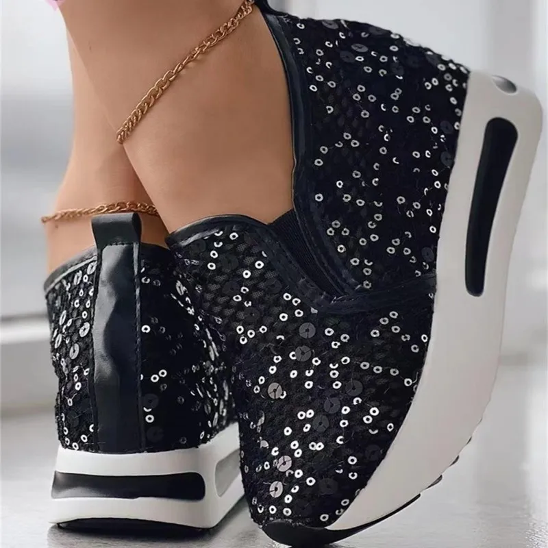 Women's Sneakers Floral Embroidery Mesh Sneakers for Women Slip on Casual Comfy Heeled Shoes Woman