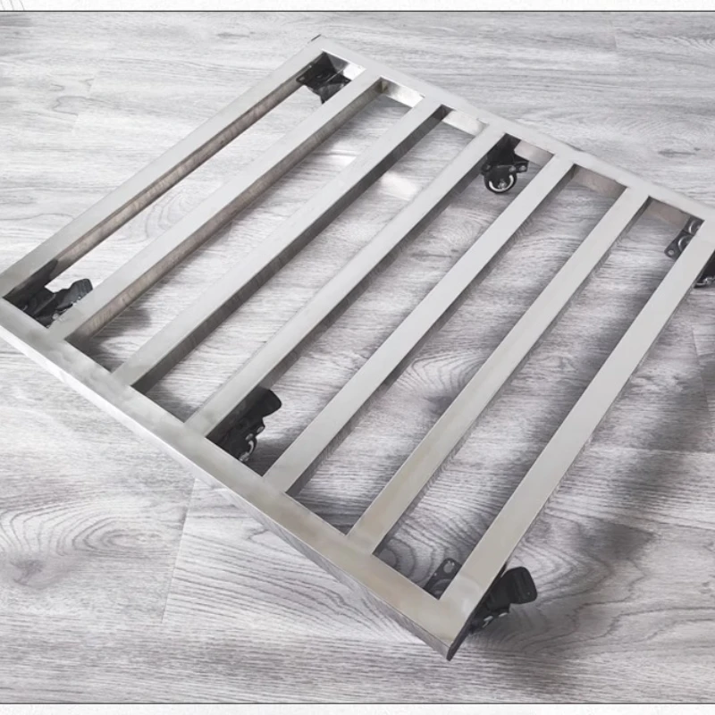 Heavy Duty Stainless Steel Mobile Storage Rack Square Rolling Tray Universal Washing Machine Bracket Thickened Metal Plant Base