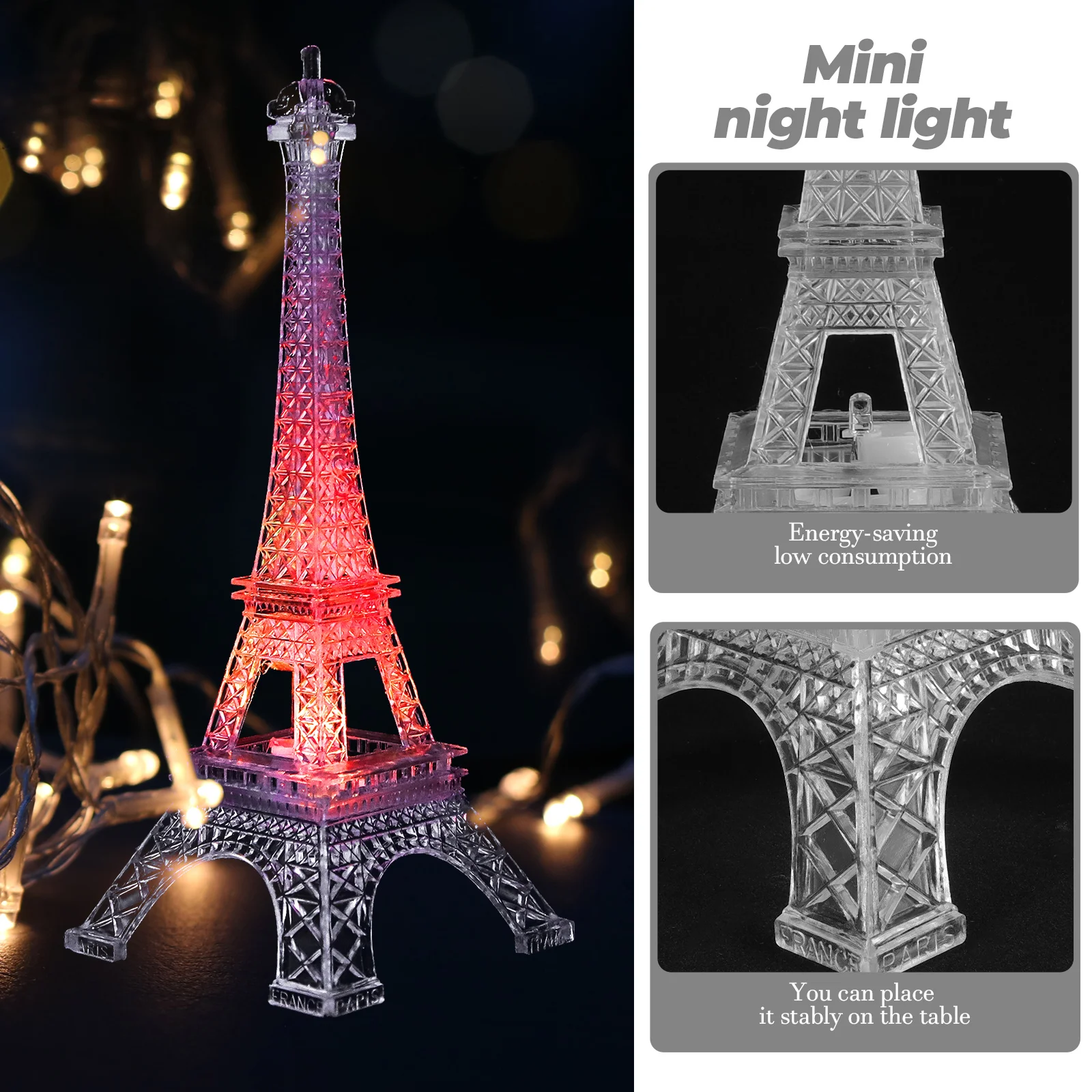 Acrylic Eiffel Tower Night Light 3LR44 Operated Mini LED Desk Lamp Colorful Valentine Party Home Decor