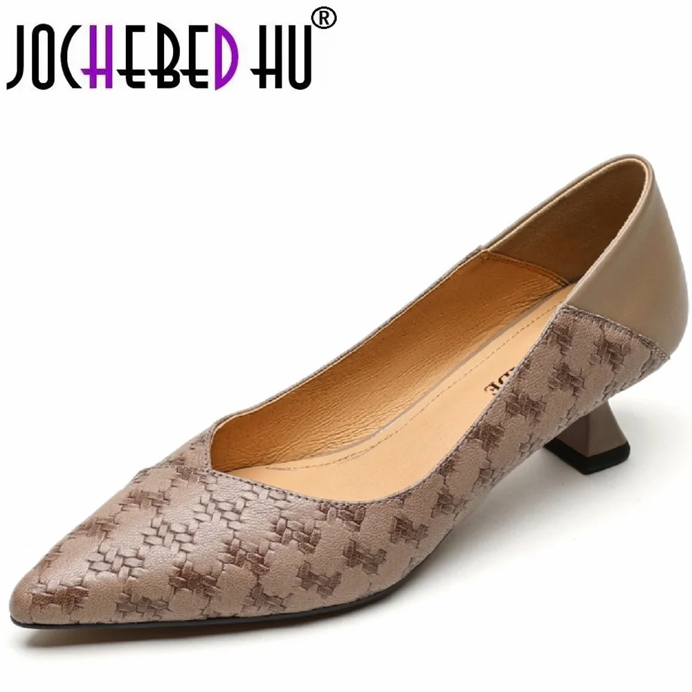 【Jochebed Hukers Brand Puntige Neus Pumps Vrouwen Schoenen Echt Lederen Hoge Hakken Ondiepe Dunne Hak Jurk Vrouwelijk Schoeisel 34-41