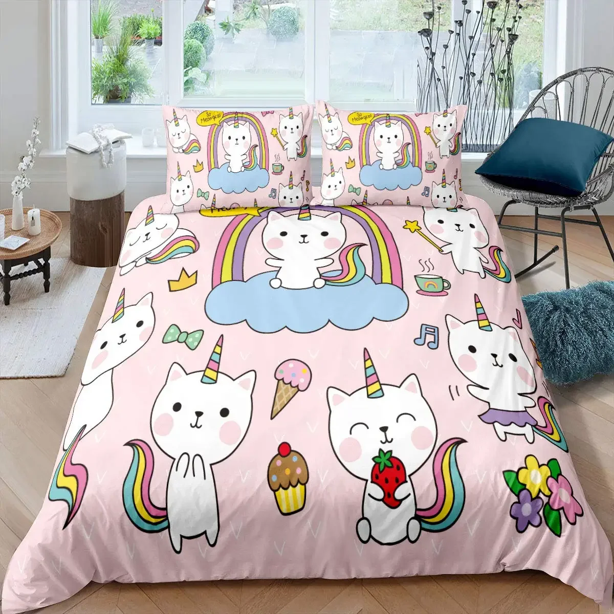 

Cartoon Image Bedding Set Melting Ice Cream Pattern Decorative Image Bedding Set with Pillowcase Kids Women Holiday Gift