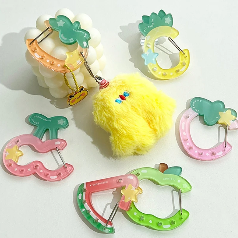 Acrylic Fruit Shape Hollow Keychain Charm Carabiner Clip Cute Cartoon Ins Style Bag Backpack Decorative Pendant Hanging Ornament