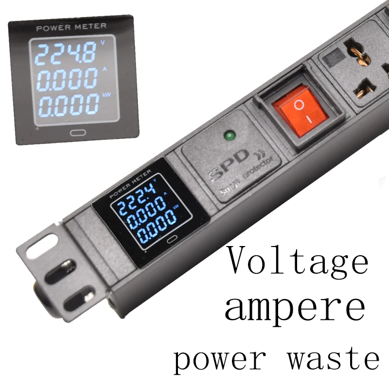 19 inch universal socket lightning protection ammeter with 4 control output switches and independent switch control