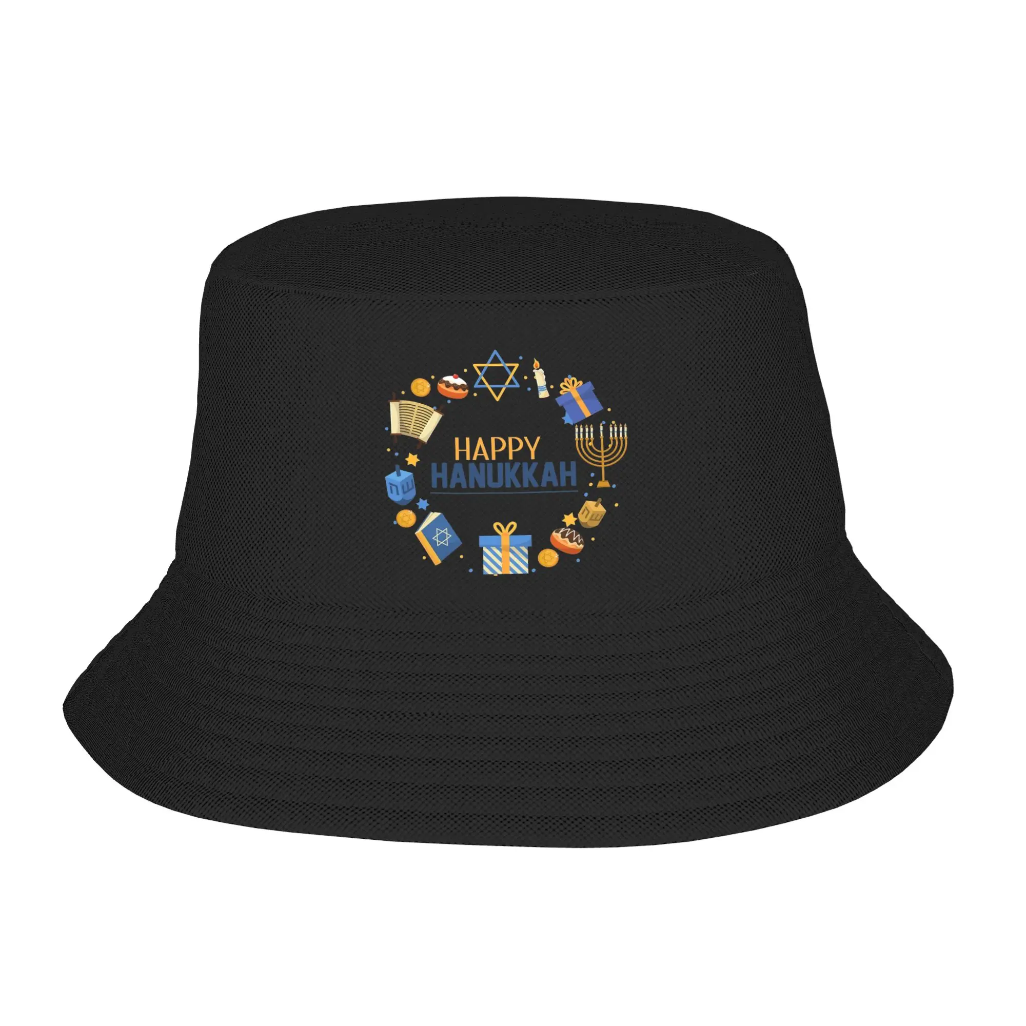Men Women Bucket Hat Happy Hanukkah Jewish Spring Headwear Camping Fishing Caps  Bob Hat Gifts Idea