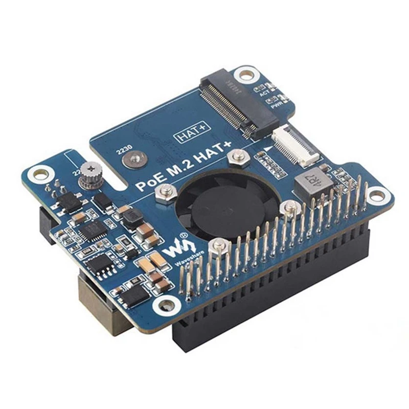 For Raspberry Pi 5 POE + Pcie To M.2 Nvme SSD Board HAT+ Pi5 2242/2230 Power Over Ethernet Support Nvme M2 Protocol