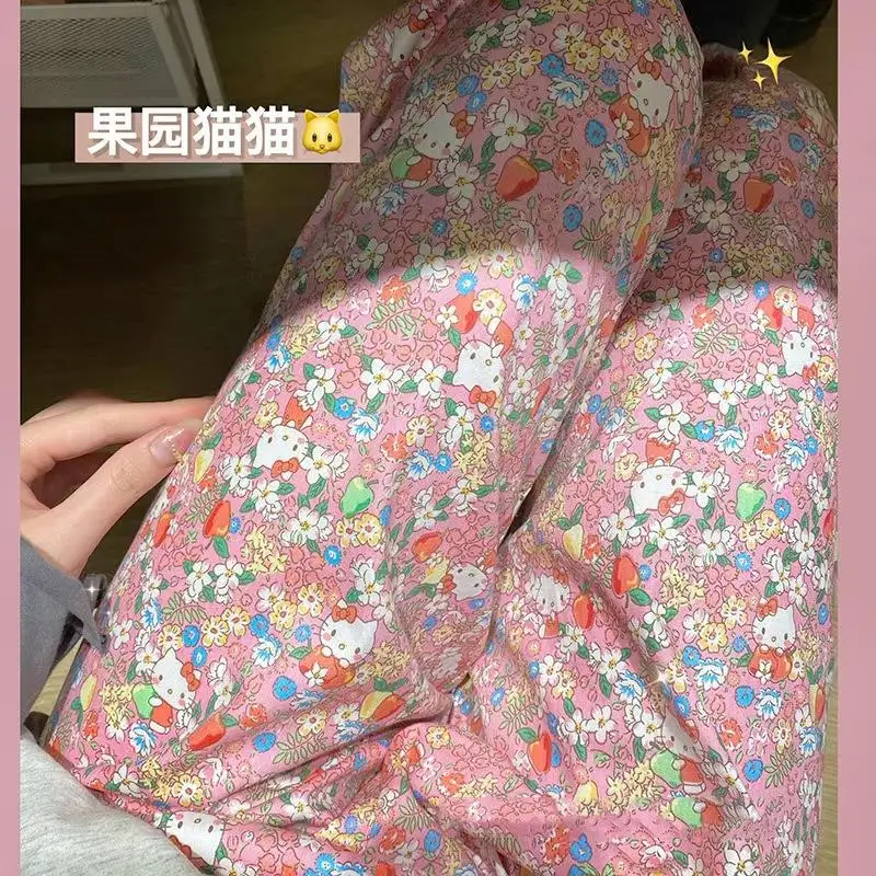 Sanrio Hello Kitty Thin Pajamas Pants Kawaii Anime Cartoon Pajamas Kuromi Pattern Soft Comfortable Cute Girl Home Clothes