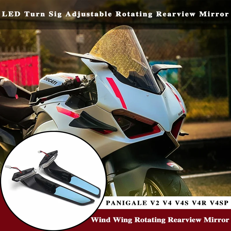 

For Ducati PANIGALE V2 Panigale V4 V4S V4R LED Turn Sig Motorcycle Mirror Modified Wind Wing Adjustable Rotating Rearview Mirror