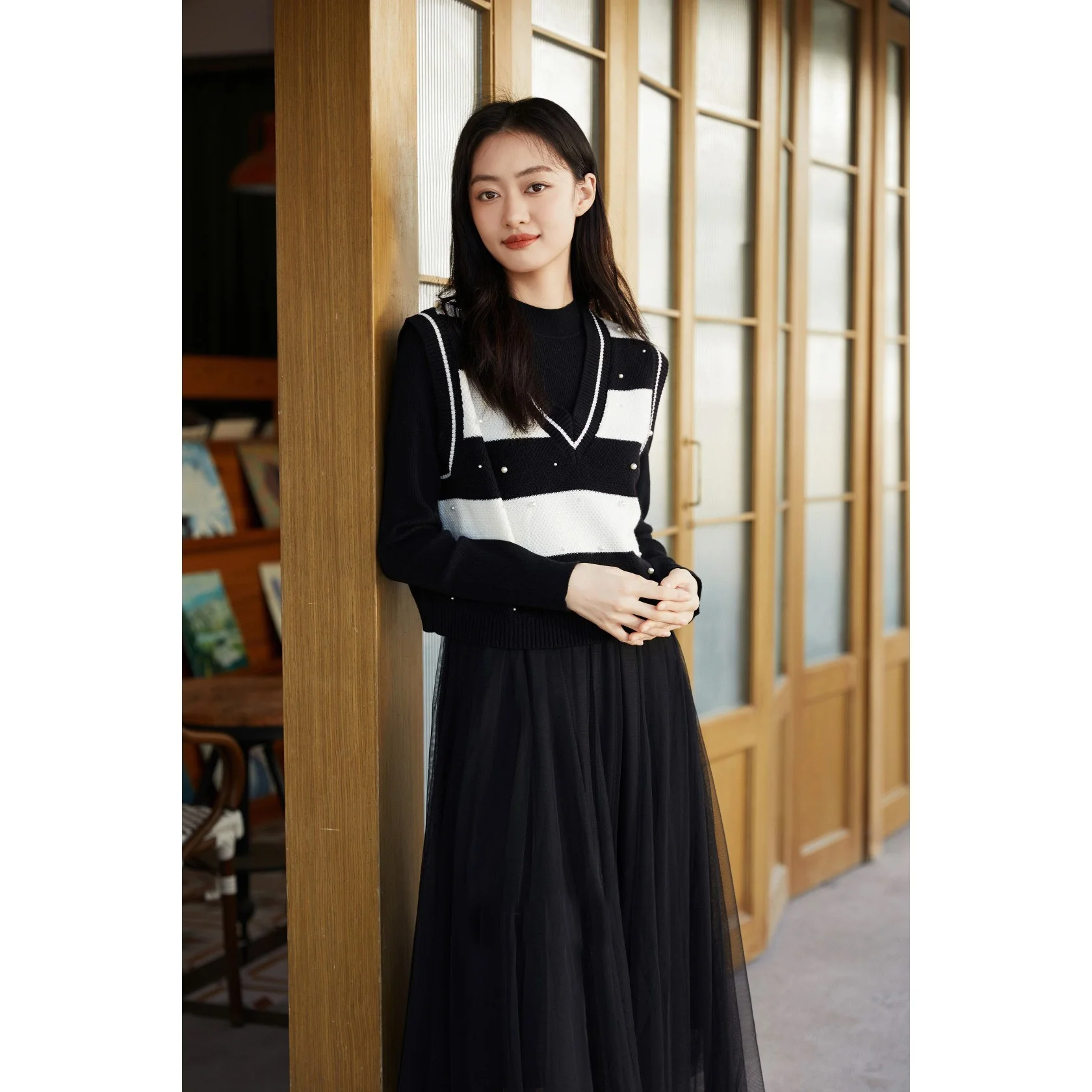 

Spring New Sle 2026YSING Women's Knitted Dr And Vest Set YLY30303 Comfortable Fit Long Sve Striped Pattern