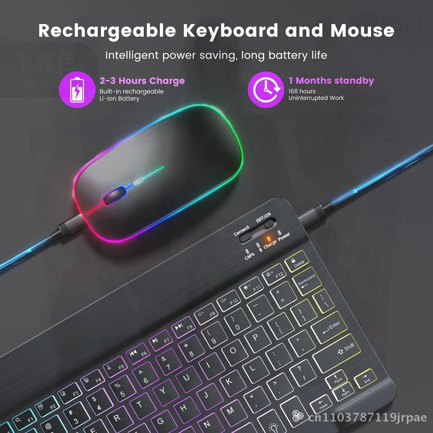 

Набор беспроводной мыши с семицветной подсветкой и Bluetooth-клавиатурой RGB для планшетов iPad iPhone — трехцветные варианты подсветки, эргономичная