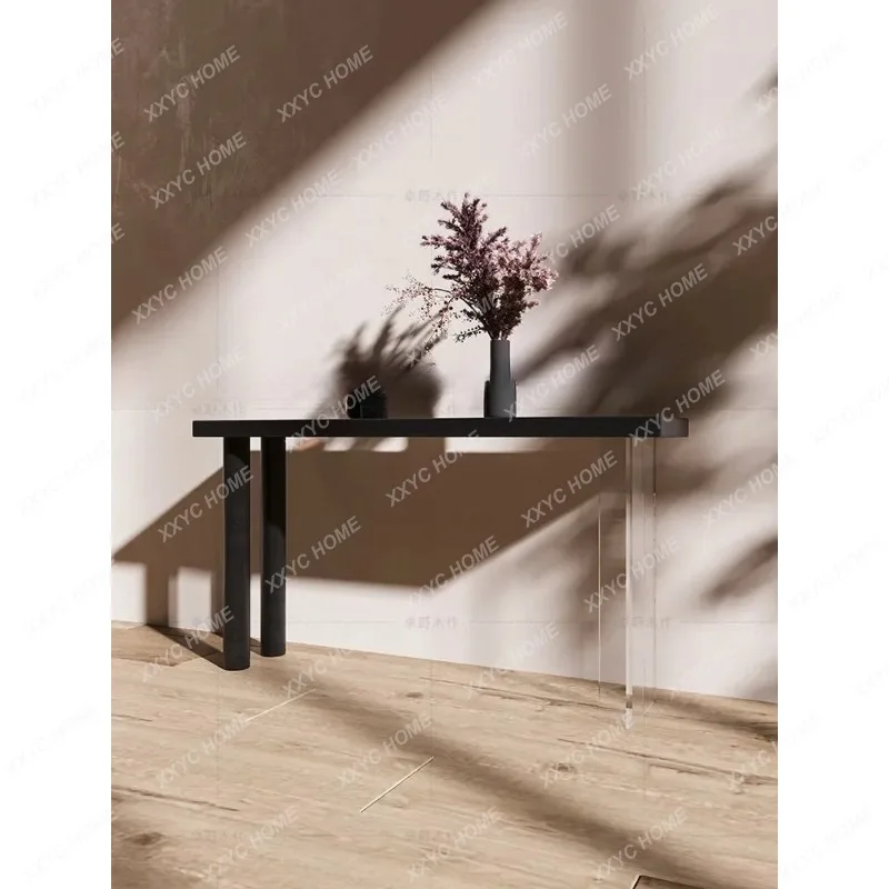 XXMid Century Solid Wood Entryway Table Acrylic Legs Slim Console Table For Hallway Home Decor