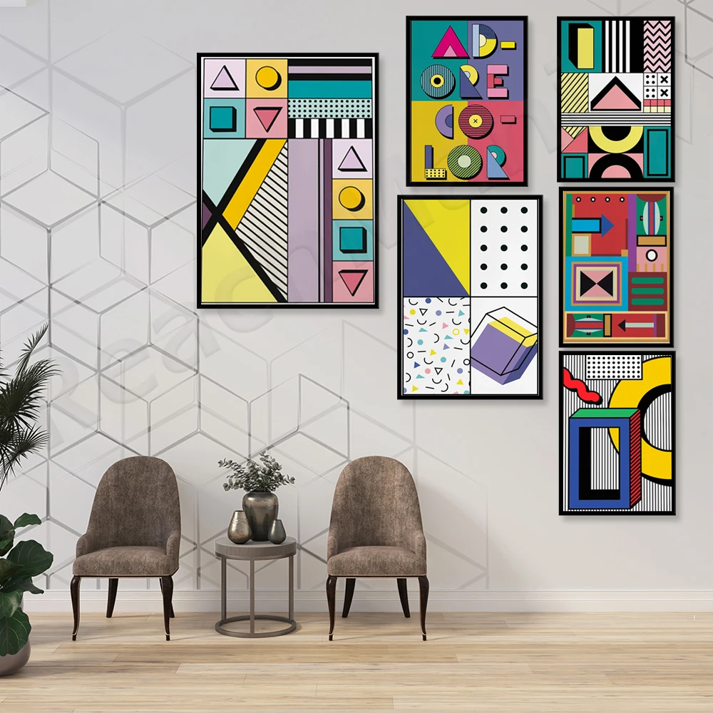 Memphis Milano poster, geometric aesthetic colorful abstract image wall art canvas painting nordic poster print living room deco