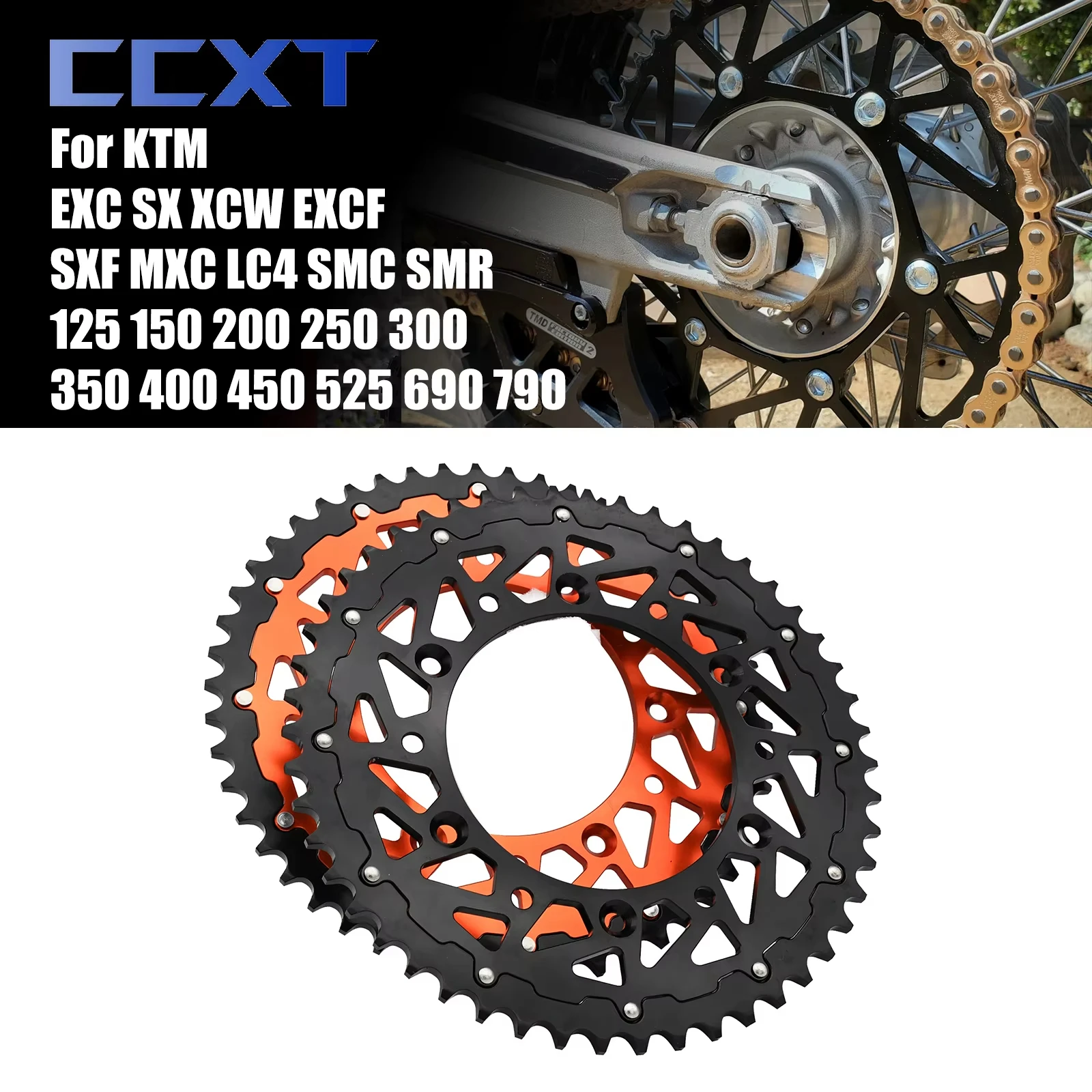 

Задняя звездочка цепи мотоцикла 50T 52T для KTM Adventure LC4 Duke 640 SMC 660 690 790 EXC SX XCF XCW EXCF SXF SMR 450 525 560