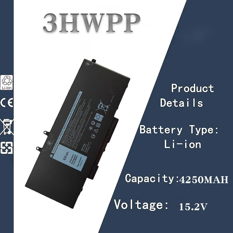 

New 15.2V 4250mAh Laptop Battery - Fit for Dell Latitude 5401 5410 Precision 3541 3551 & Battery Model 3HWPP