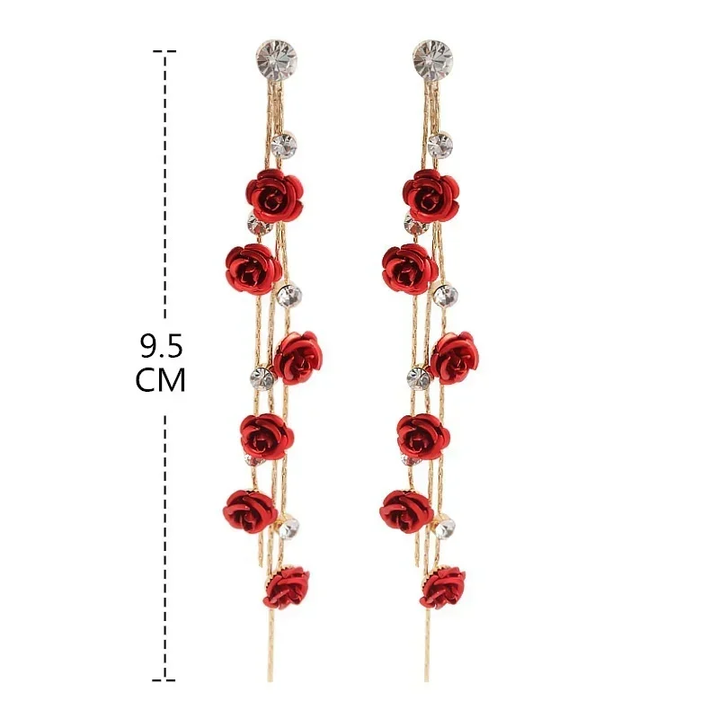 Delysia King Dames 2021 Trendy Veelzijdige Rose Oorbellen Legering Strass Lange Kwasten Elegant Temperament Eardrop