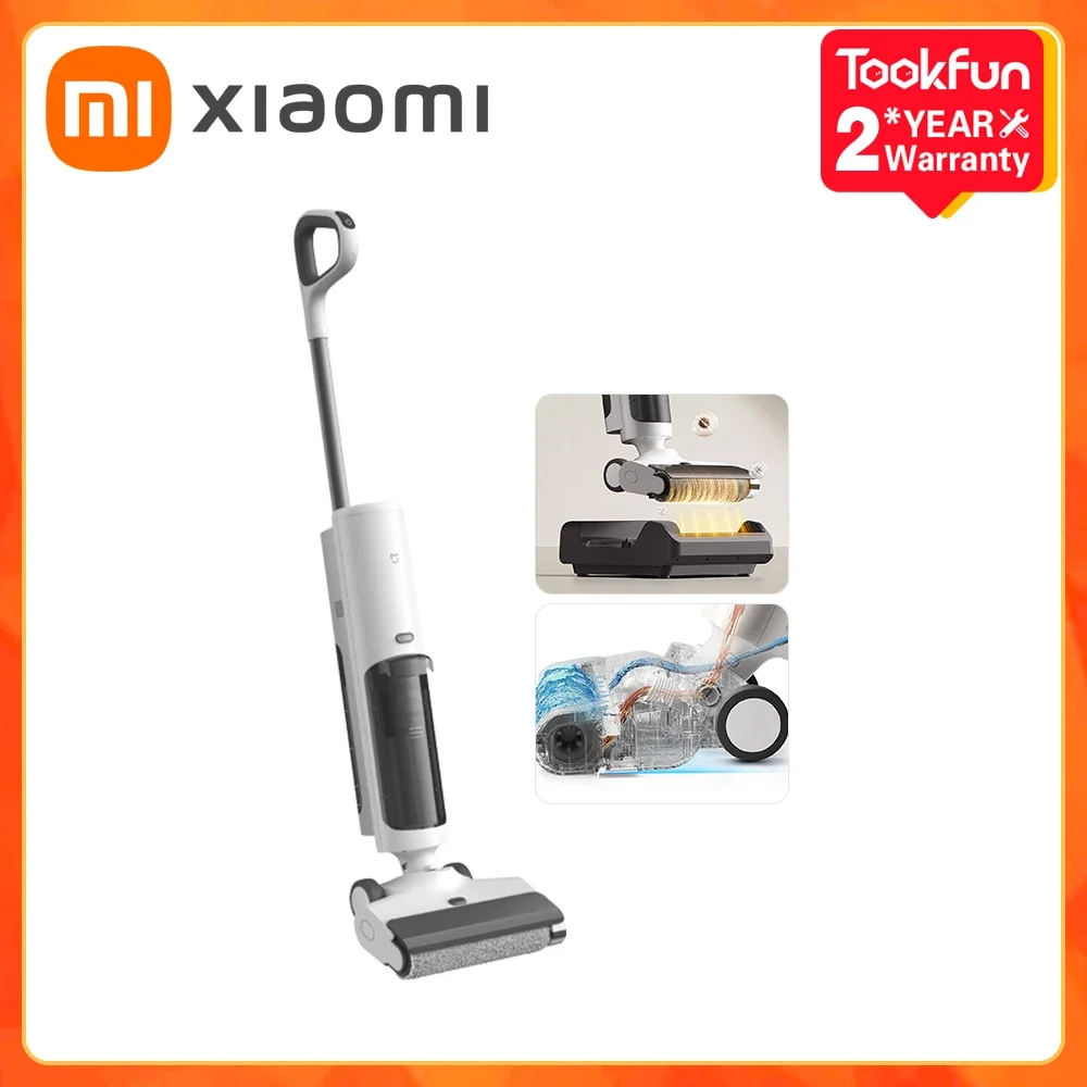 Xiaomi mijia wireless anti-tangle floor washer 4c wet and dry vacuum cleaner for home auto cleaning crawler roller brush scrub