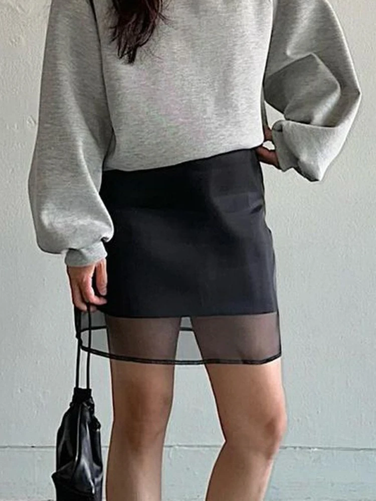 

FDYOUI элегантная сетчатая юбка для женщин, модное повседневное черное платье с высокой талией, женская одежда, посылка, короткие юбки на бедрах, уличная одежда