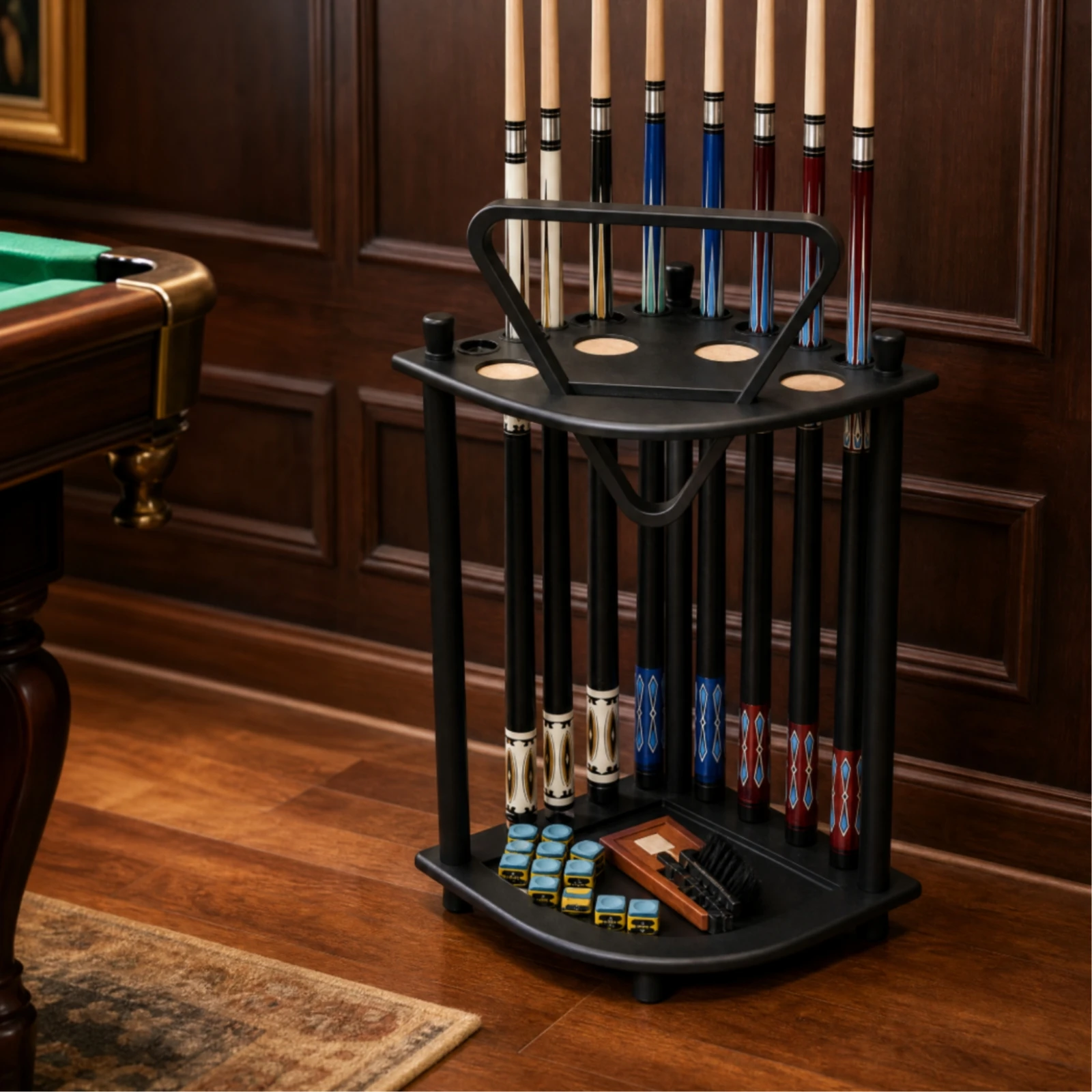 Freestanding Billiard Cue Rack Compact Freestanding Billiard Storage Rack Pool Table Accessory Organizer Space-Saving