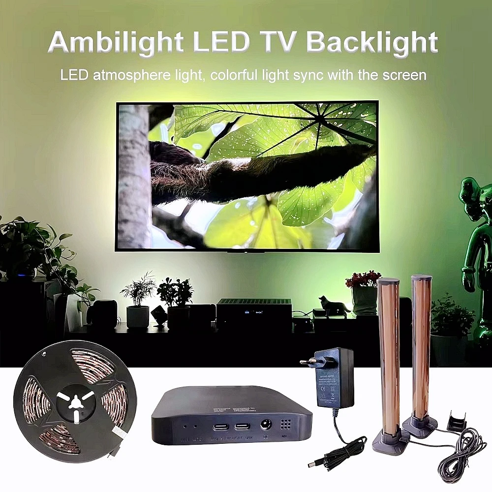 

Smart TV Light Ambilight LED Backlit 4K HDMI Device Sync Box Wifi Alexa Google Voice App Control for 24-85 Inch Screen