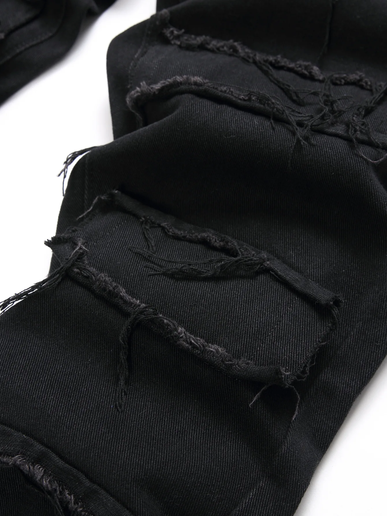 Men\'s Solid Color Retro Frayed Ripped Design Streetwear Daily Wear Black Loose Straight Leg Jeans Outdoor Workwear Trousers Y2K