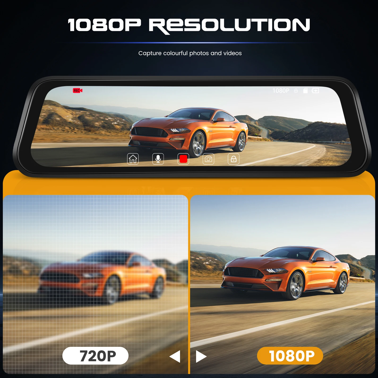 Podofo 9,66'' Dashcam 1080P Dual-Objektiv Auto-DVR Mehrsprachiger Auto-Videorekorder mit 480P Rückfahrkamera 150° ° Breiter Betrachtungswinkel – Detail 9