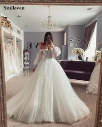 Smileven Puff Sleeve Corset Wedding Dress A Line Off The Shoulder Bride Dresses Lace Wedding Gown Vestido de novia 2023