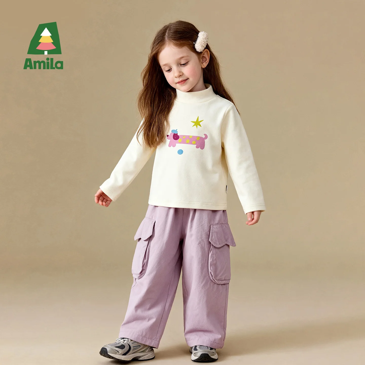 

Amila Kids 2025 Зимняя рабочая одежда, повседневные брюки с большим карманом, утолщенная внутренняя часть, модный и теплый тренд