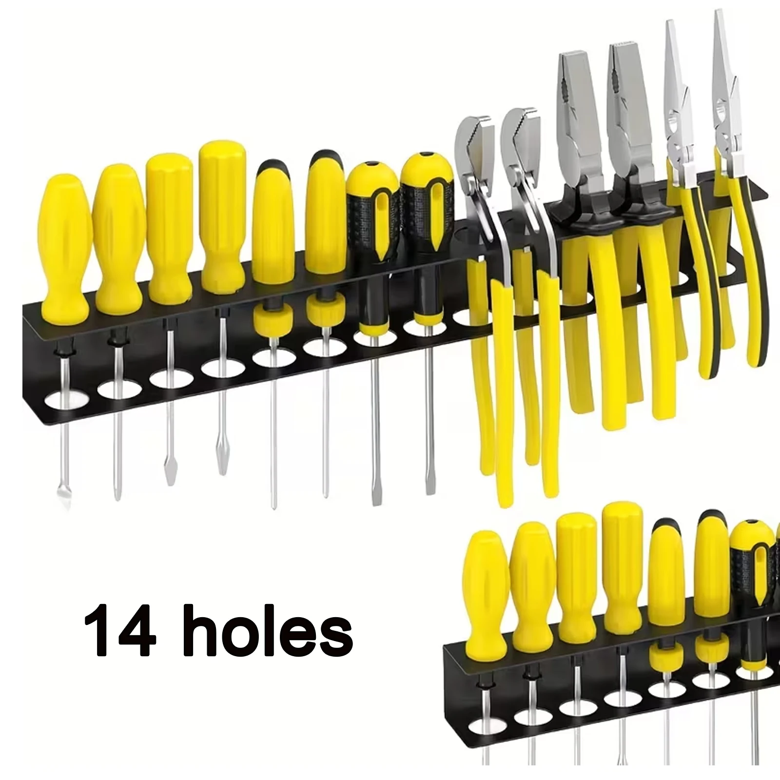 رف منظم الأدوات المعدنية 14 فتحة مفك ذو طيات منظم تخزين عائم مثبت على الحائط موفر للمساحة لورشة المرآب #1