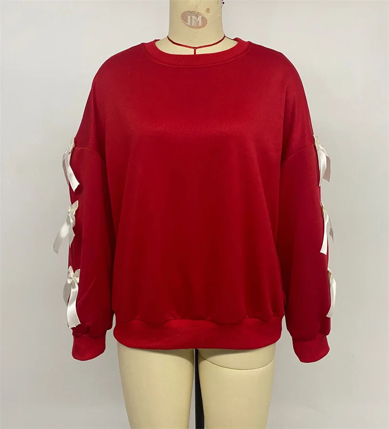 ZAROY Women Long Sleeve Sweatshirt Autumn Long Sleeve O Neck Sweet Bow Decorate Pullover Casual Festival Tops Sudaderas свит