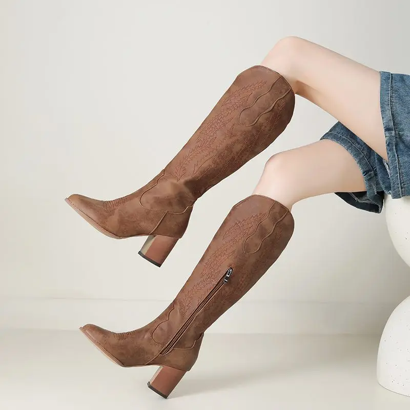 

REAVE CAT 2024, модные женские ботинки с круглым носком на блочном каблуке 7 см, большой размер 43 44 45, повседневные женские ботинки