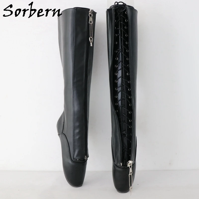 Sorbern Lockable Zipper Ballet Boots Women Lace Up No Heel Knee High Boot Unisex Hard Shaft Custom Wide Slim Fit Calf Ankles