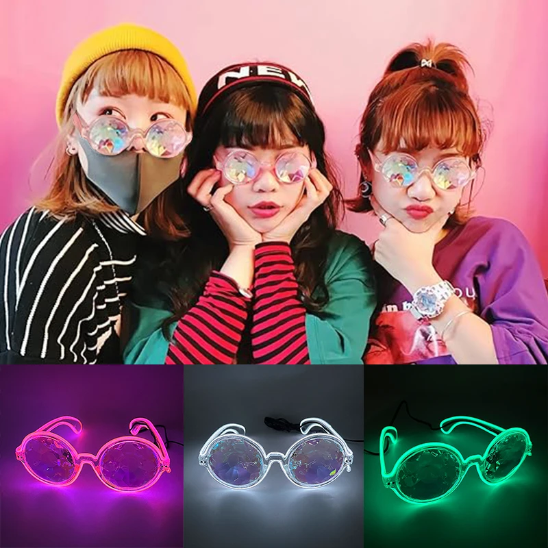 Led Luminous Kaleidoscope Glasses Glow Party Easter Bar Glasses Bright Blinking Decorative Glasses Vogue Rave Carnival Glasses