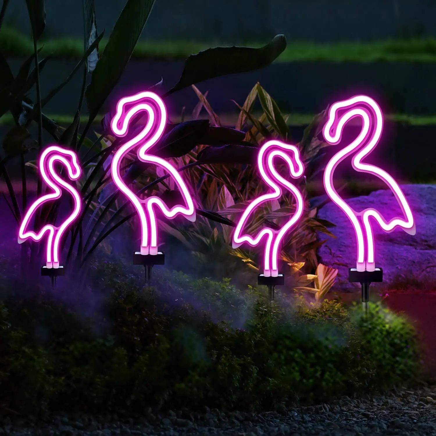 

4-1pcs Outdoor Solar Flamingo Stake Light LED Bird Neon Pile Garden Lawn Landscape Lamp for Fence Courtyard Yard Walkway Decor