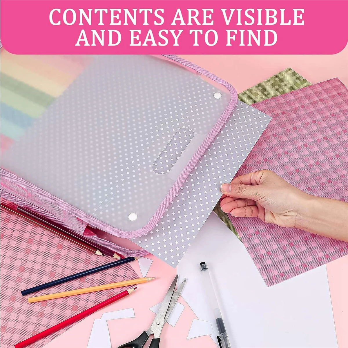 

KEKA 5 Pack Scrapbook Paper Organizer, Pink Expanding Paper , Portable Scrapbook Paper Storage with Button Closure