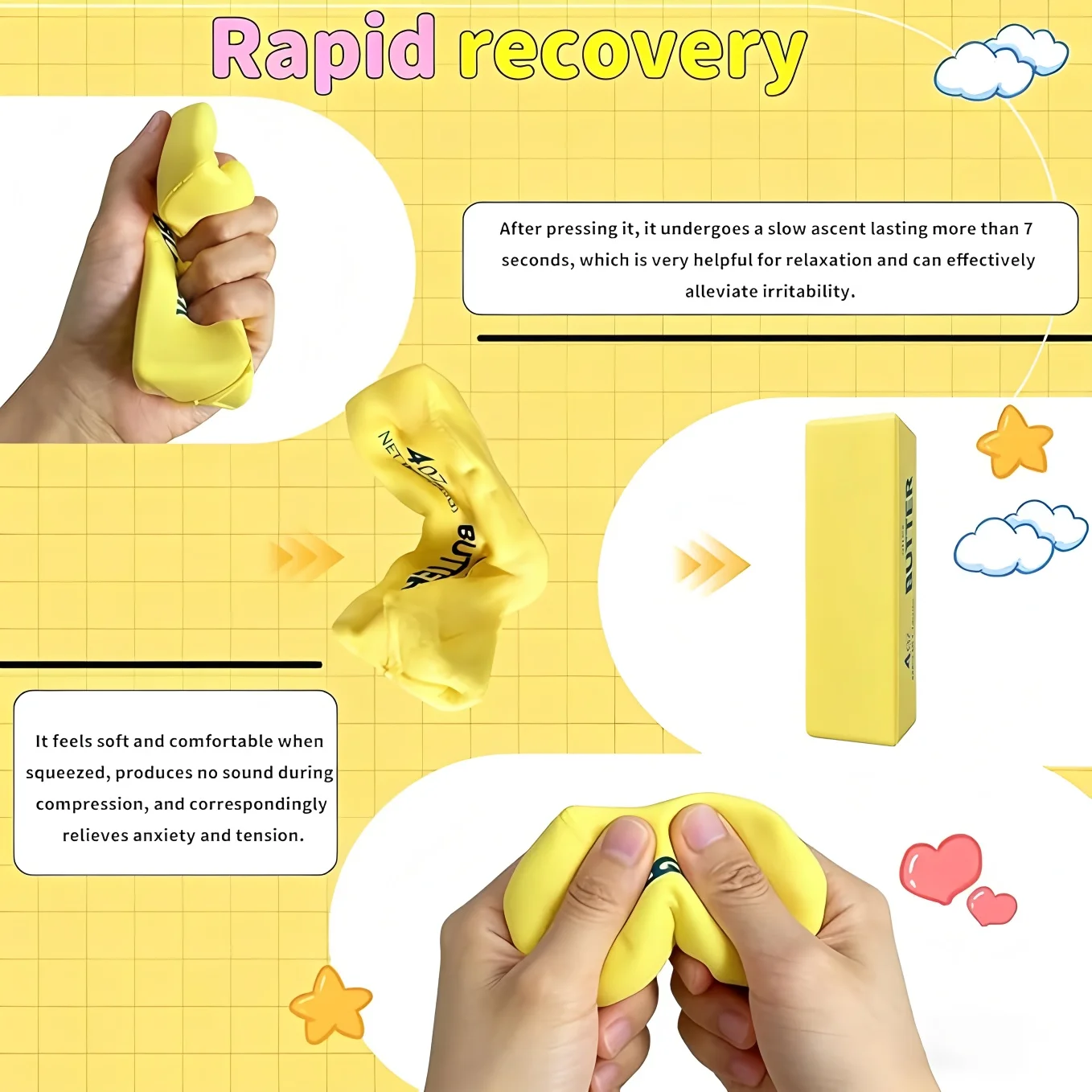 Butter-Squeeze-Spielzeuge, langsam zurückfedernde Butter-Sticks, Squishy-Spielzeuge zur Angstlinderung, weiche Squishy-Spielzeuge aus PU-Schaum, dehnbare Fidget-Spielzeuge für Erwachsene. – Detail 1