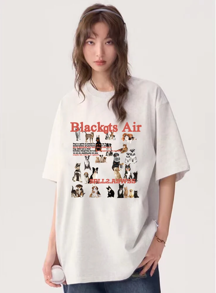 Black Air Dog Printed White T Shirt  Retro desert Tees Women Short Sleeve Cotton Fashion O-Neck Printing Tops