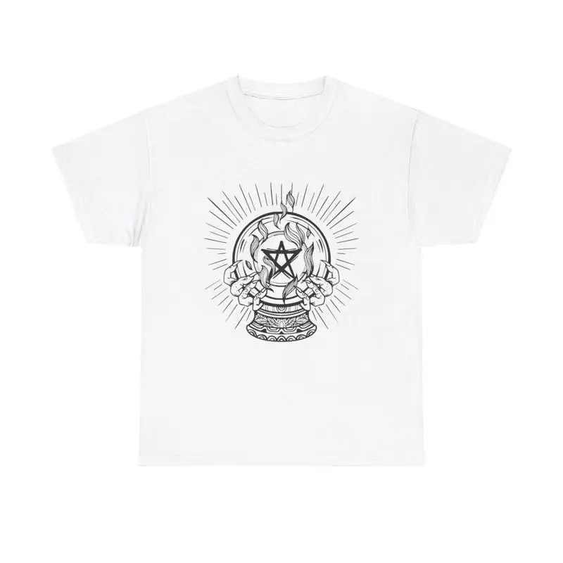 

Викканская футболка, крутая темная эзотерическая occult art, иллюстрация ведьмы, волшебное пламя