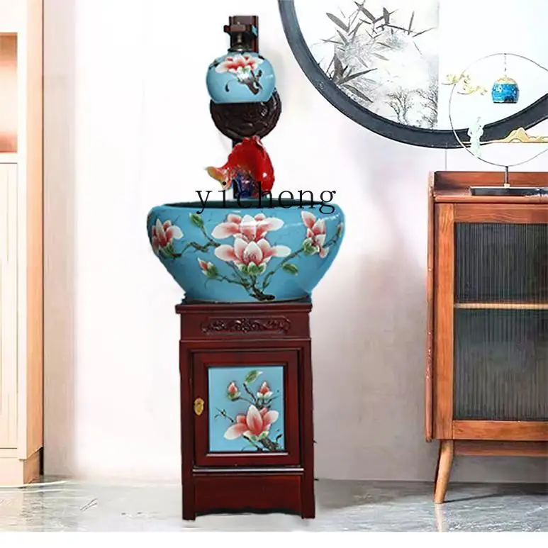 L7-14 new ceramic cabinet floor-to-ceiling fish tank household entrance living room fish basin office ornament