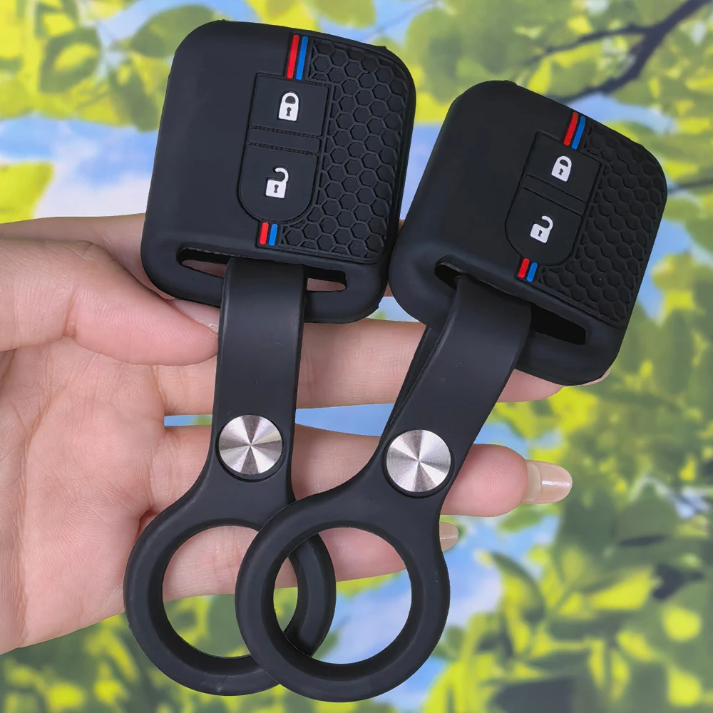Anti‑Slip 2Button Silicone Fob Cover With Keychain For Nissan Tiida X‑Trail Pathfinder Navara Qashqai J10 Primera P12 Key Case