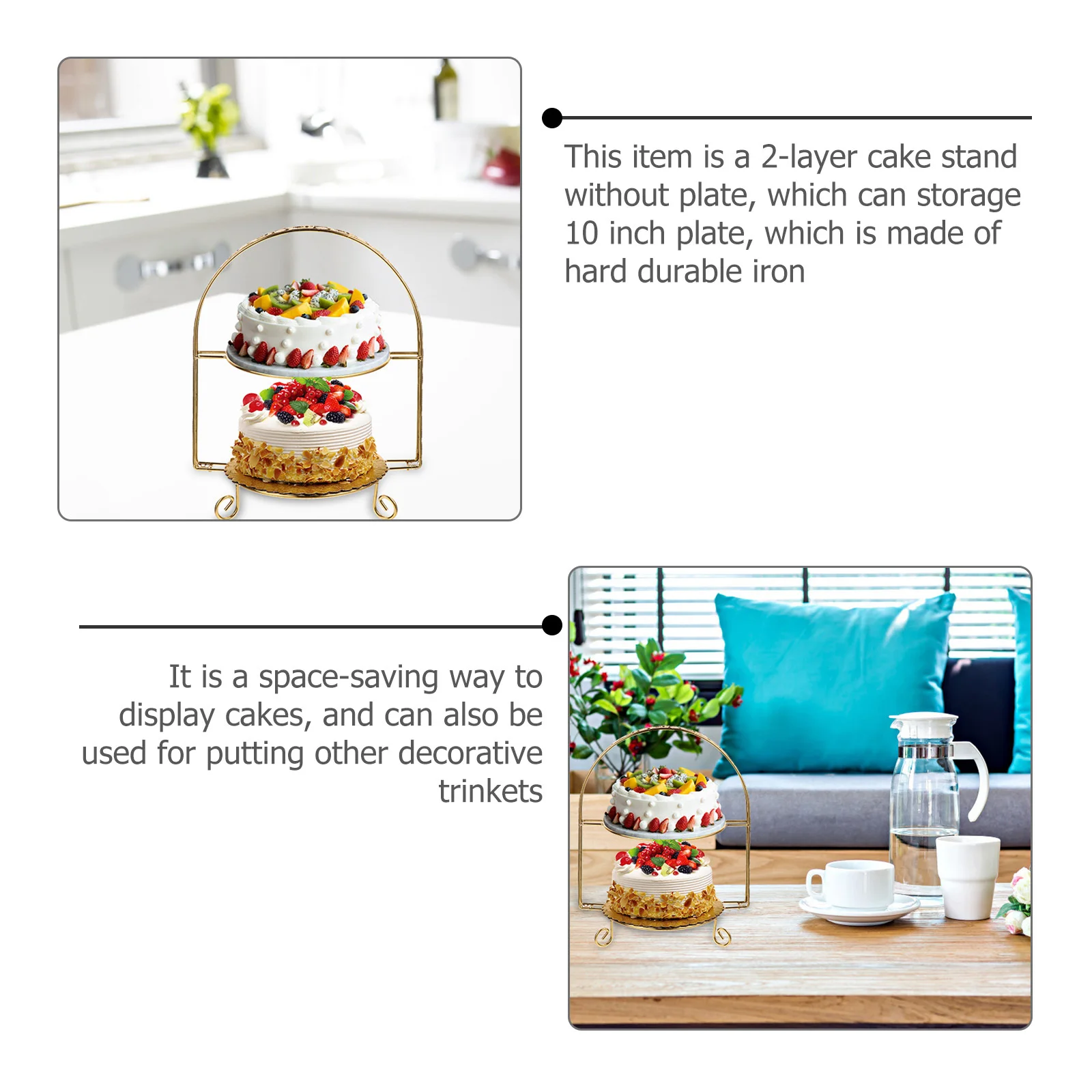 

Cake Tray Display Stand with 2 Tier Iron Art Design Space Saving Dessert Serving Tray for Holiday Celebration Cupcake Stand