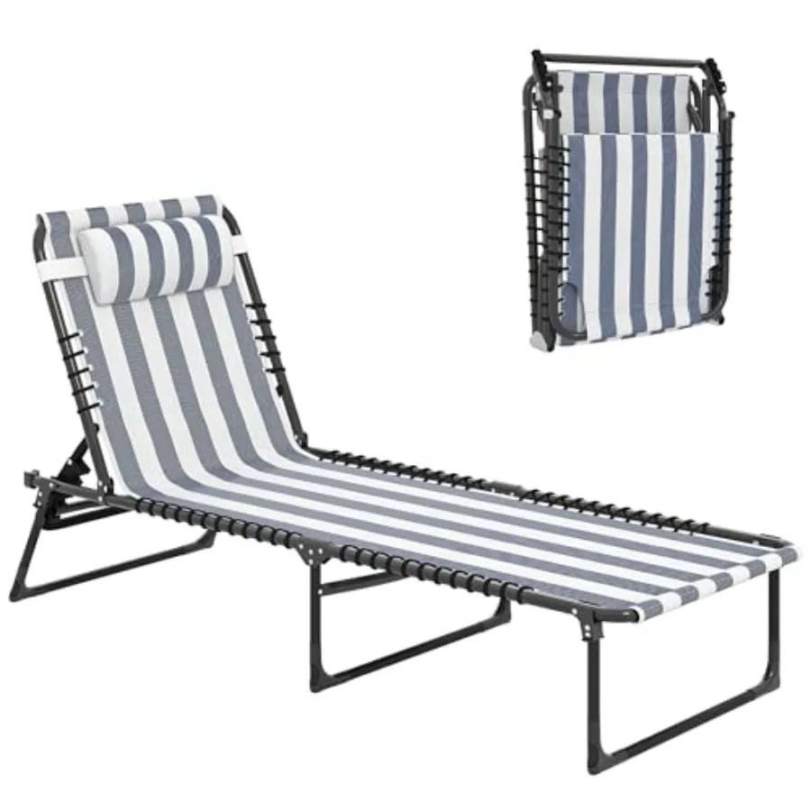 

Folding Chaise Lounge Chair Patio Sun Tanning Chair Outdoor Chaise Lounger with 4-Position Reclining Back Breathable Mesh Seat