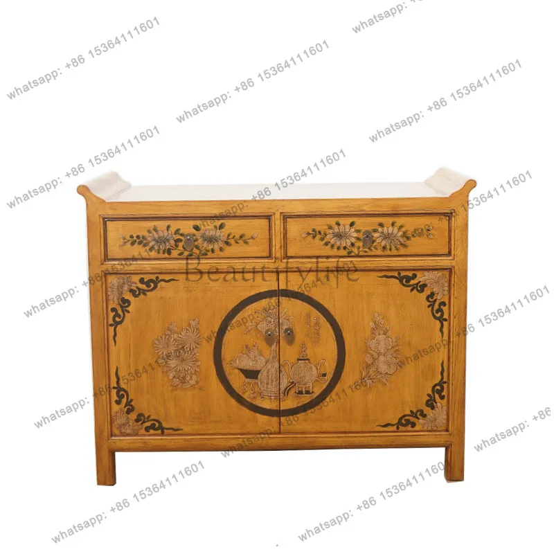 Chinese retro entrance cabinet, simple orange storage in living room, classical storage cabinet