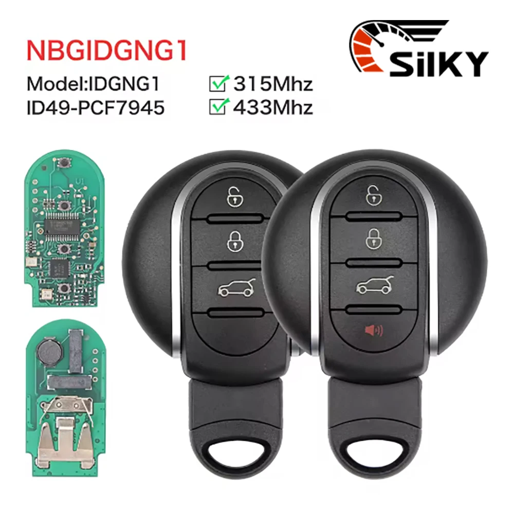 SilKY 3/4 Buttons Smart Remote Car Key Fob 315MHz 434MHz 868MHz ID49 Chip for BMW Mini Cooper 2015-2018 FCC ID: NBGIDGNG1