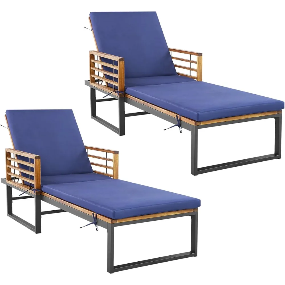 Equipped with 4 adjustable backrests and cushioned lounge chairs, outdoor wooden sunbathing, beach pool side lounge chairs